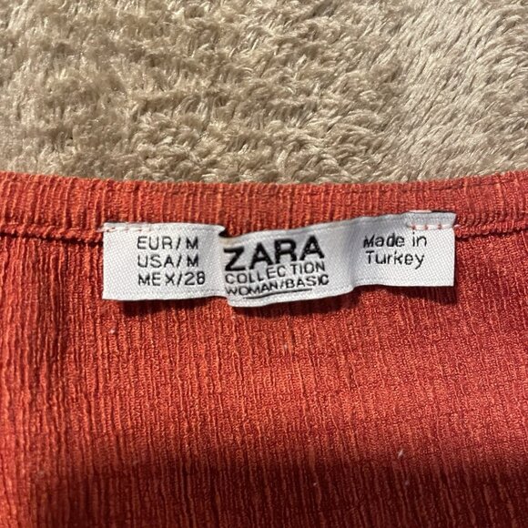 Zara Shirt Women's Medium Twist Front Burnt Orange Deep Vneck Top Scrunched - Picture 3 of 6
